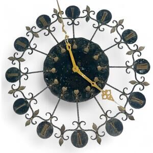 Antique Vintage Wrought Iron Metal Iron Artisan Clock (not working) Wall 20"